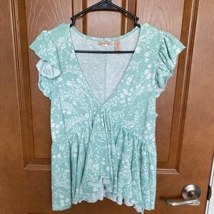 Sea Foam Floral Women’s V-Neck Blouse